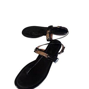 Coach black thong leather t-strap Catherine sandals size 8.5 B